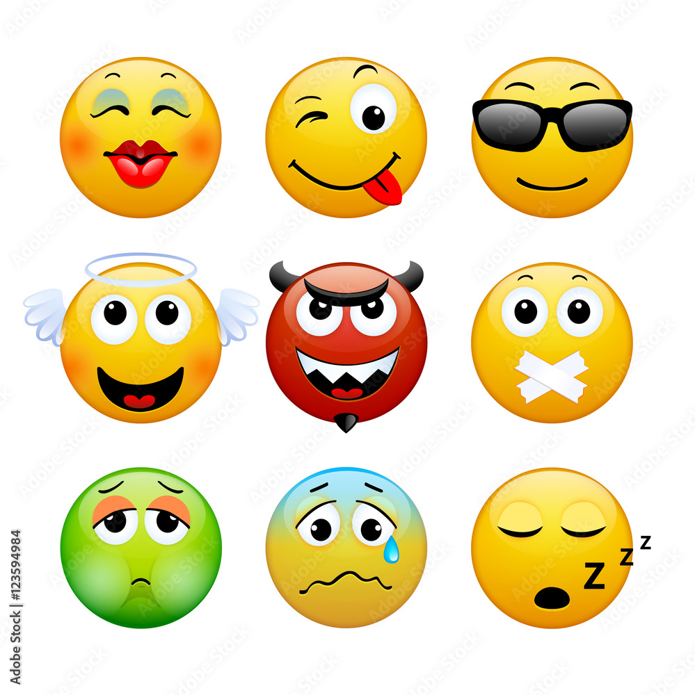 Set of emoticons on white background. Vector illustration of icons Set of emoticons on white background. Vector illustration of icons