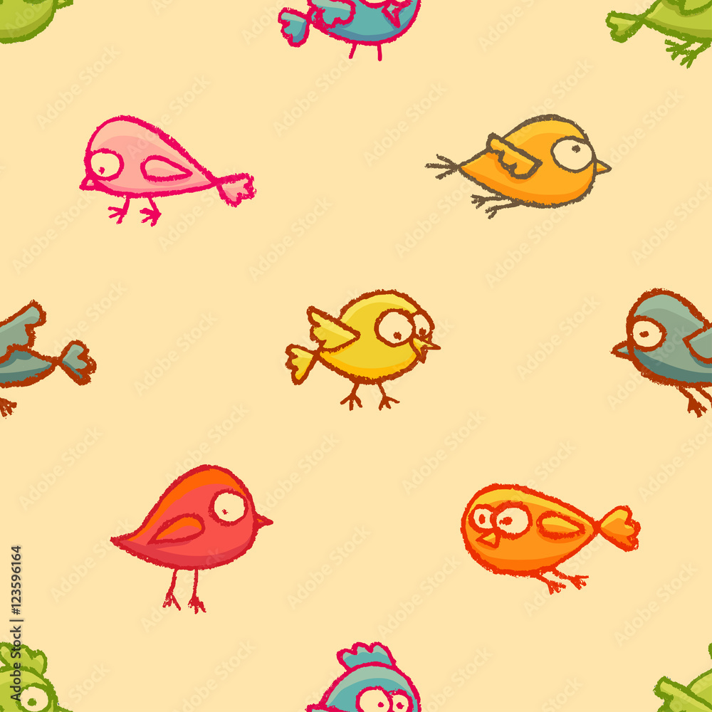Fototapeta premium Cute little birds seamless pattern