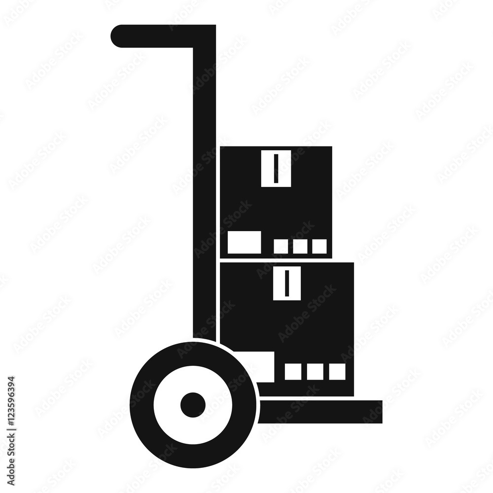 Hand cart with cardboards icon. Simple illustration of hand cart vector icon for web Hand cart with cardboards icon. Simple illustration of hand cart vector icon for web