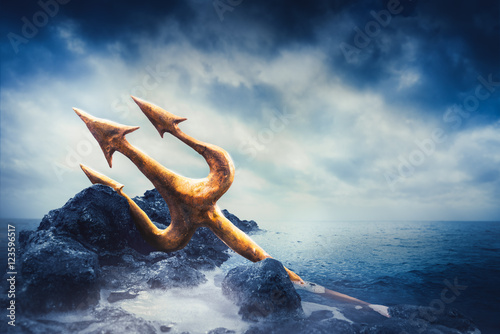 High contrast image of Poseidon's trident at sea