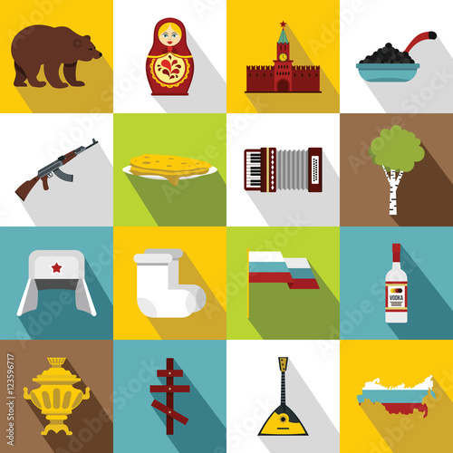 Russia icons set. Flat illustration of 16 Russia vector icons for web