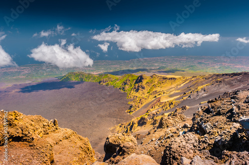 Landscape of Etna volcano, Sicily, Italy. Deserted martian-like surface. Beautiful Travel photography.