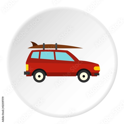 Surfboard car icon. Flat illustration of car vector icon for web design