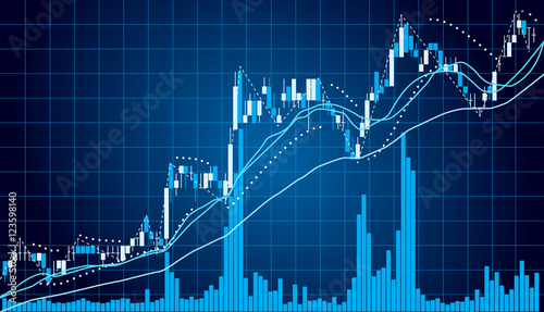 Blue Graph chart of stock market investment with indicator and volume trade , Forex concept