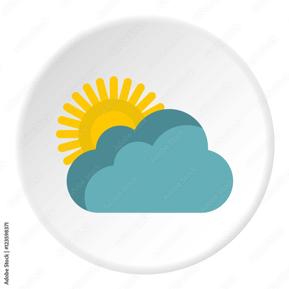 Sun behind clouds icon. Flat illustration of sun behind clouds vector icon for web Sun behind clouds icon. Flat illustration of sun behind clouds vector icon for web