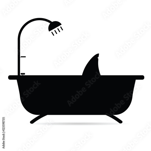 shark in bathtube silhouette in black illustration