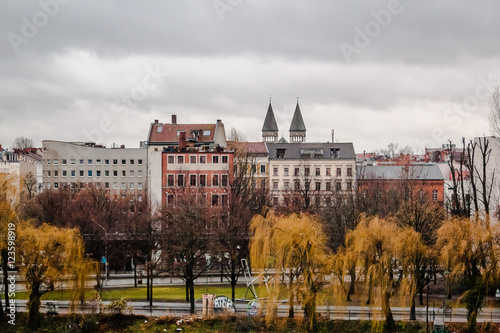 Buildings and trees in a cloudy day in Berlin