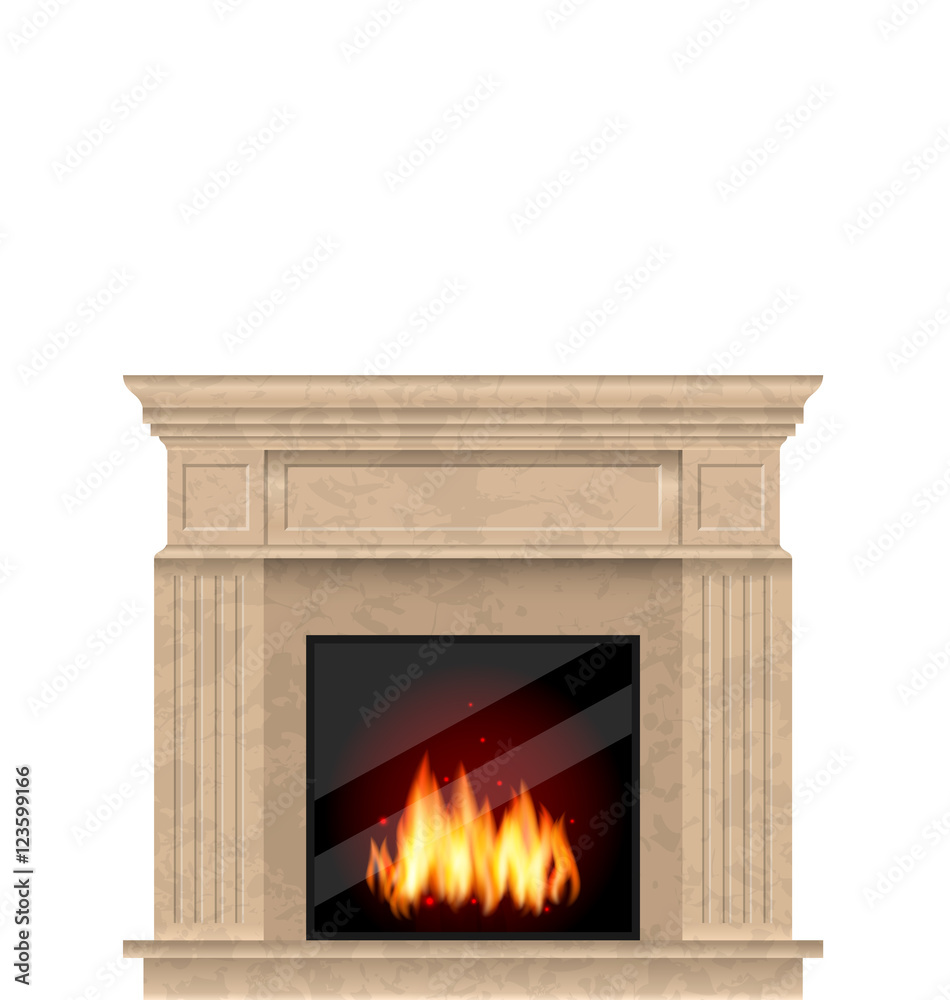 Realistic Marble Fireplace with Fire Isolated Realistic Marble Fireplace with Fire Isolated