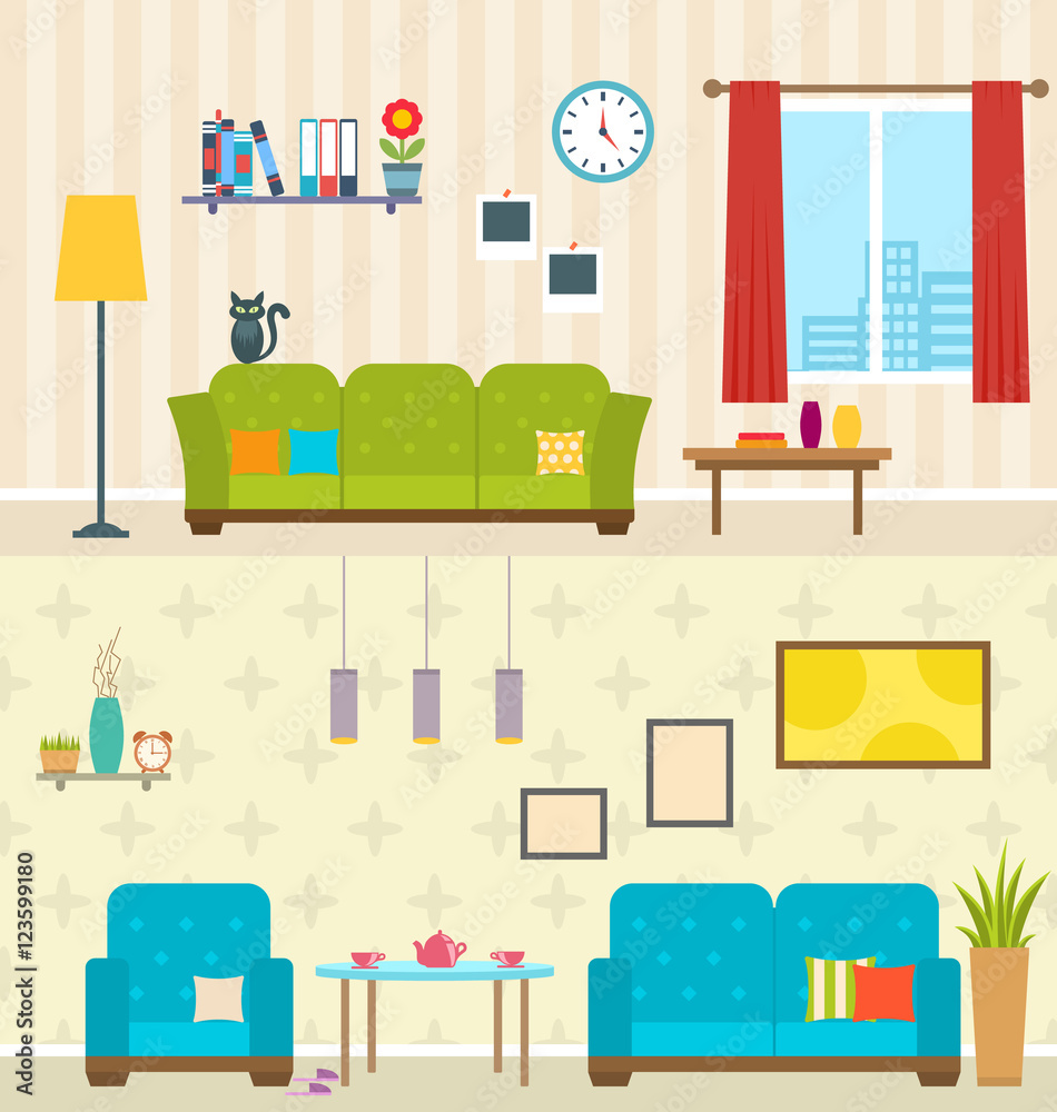 Set of Interiors of Living Rooms. Decoration of Modern Apartments Set of Interiors of Living Rooms. Decoration of Modern Apartments