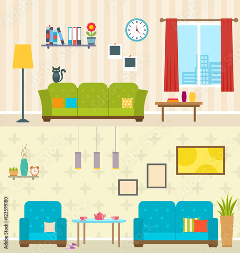 Set of Interiors of Living Rooms. Decoration of Modern Apartments © -=MadDog=-