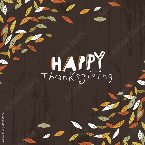 Happy Thanksgiving logotype. Leaf Cut Letters. For holiday greet