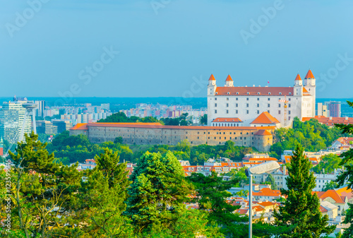 Bild auf Leinwand view of the bratislava castle situated on a hill next to the danube river in slo