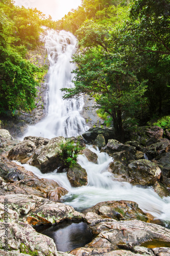 Amazing beautiful waterfalls in autumn forest at Sarika Waterfal