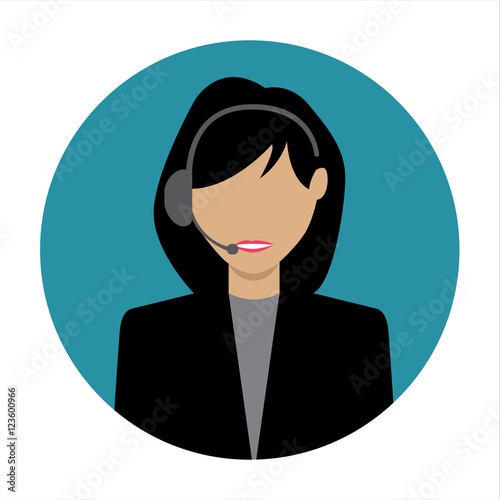 female call center avatar icon with a faceless face wearing headsets