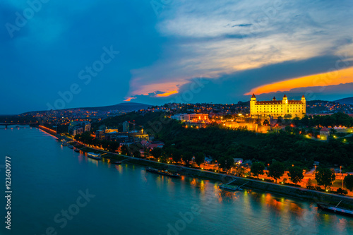 sunset over bratislava castle, slovakia