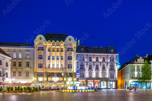 Photography Night view of the illuminated hlavne namestie (the main square) in the slovakian