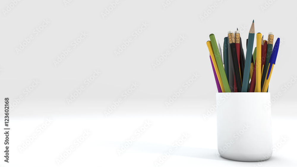 Fototapeta premium 3d rendering close up color pencil in white cup