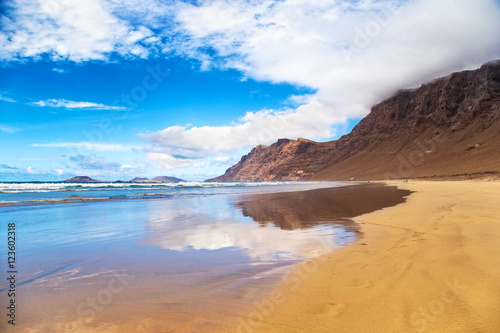 Famara Beach, popular surfing beach in Lanzarote. Canary Islands
