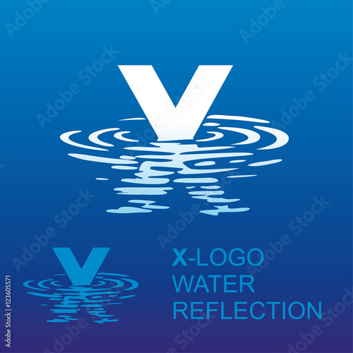 X letter logo water. Corporate style for the letter X: logo, background. Creative logo letter in the reflection in the aqua, sunrise, sunset.