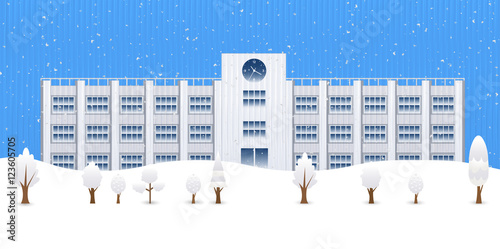 学校　クリスマス　雪　背景