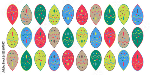 Abstract colorful blobs vector ornament, red green yellow brown drops