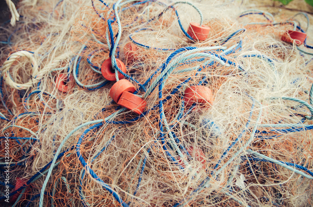 close up and selective focus,traditional fishing net over blurre close up and selective focus,traditional fishing net over blurre