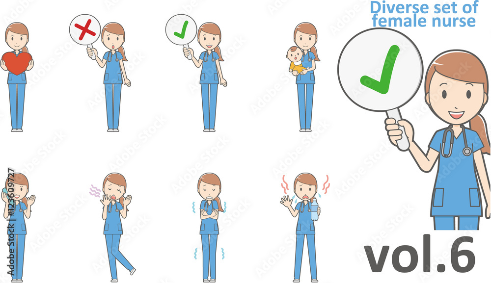 Diverse set of female nurse , EPS10 vector format vol.6