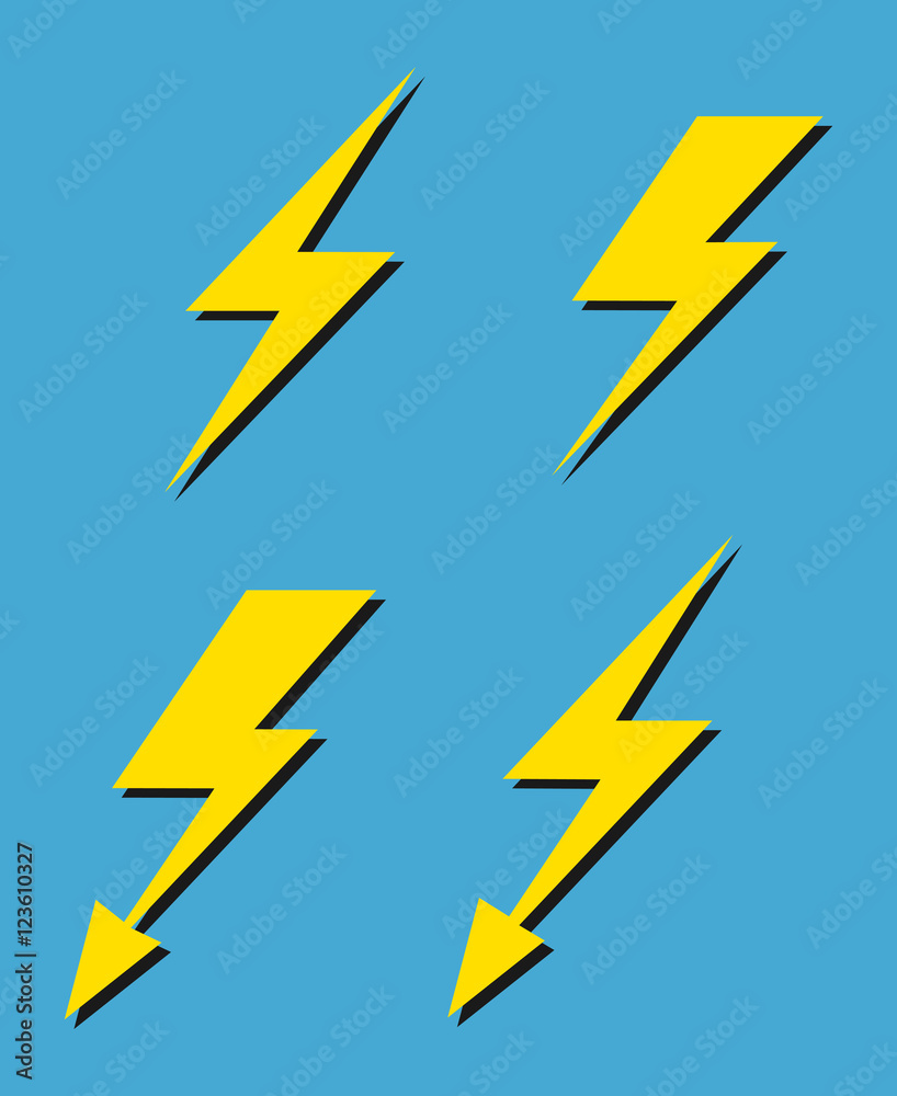 Set of vector yellow lightnings background Set of vector yellow lightnings background