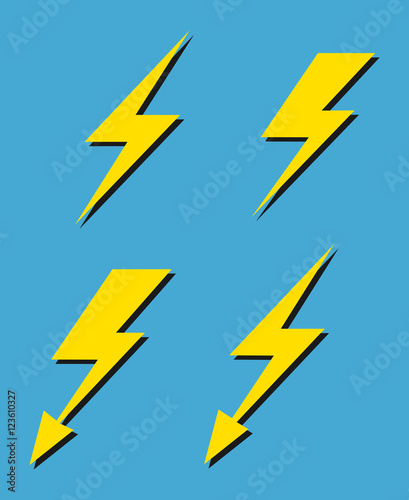 Set of vector yellow lightnings background