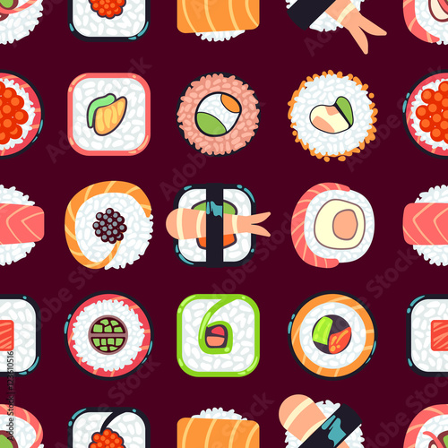 Japanese food sushi vector seamless pattern
