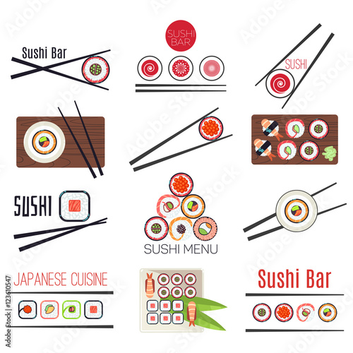 Japanese sushi bar or restaurant menu vector set