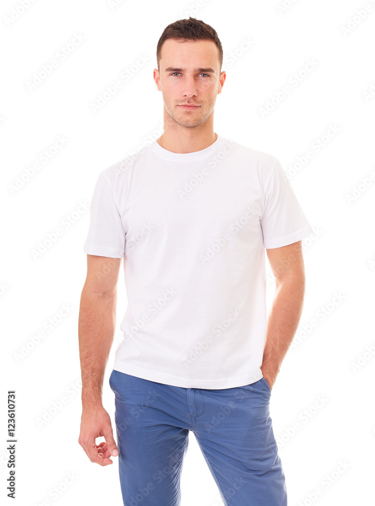 Fototapeta premium Young man in a white t shirt