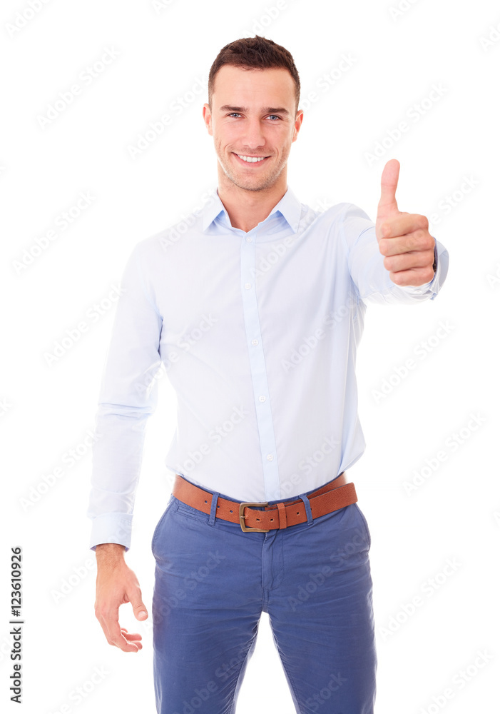 Man makes a gesture thumb up Man makes a gesture thumb up