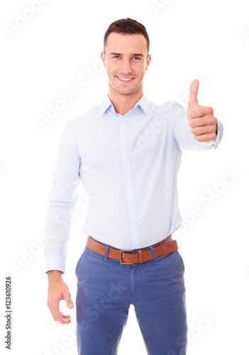 Man makes a gesture thumb up