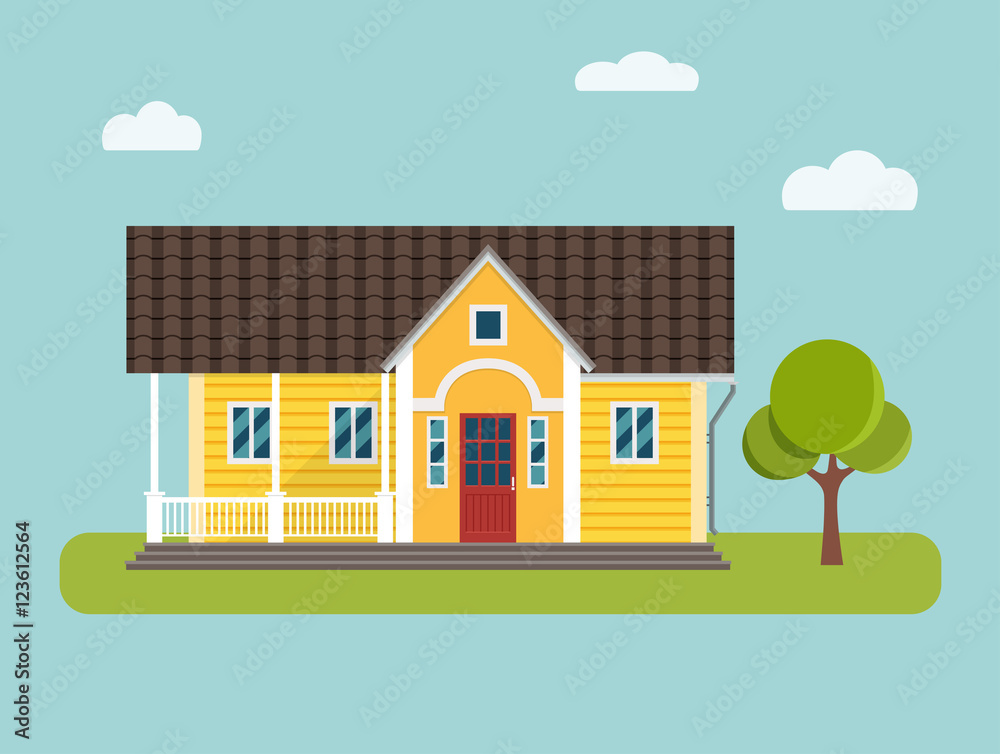 Small house. Country cottage. Vector flat illustration