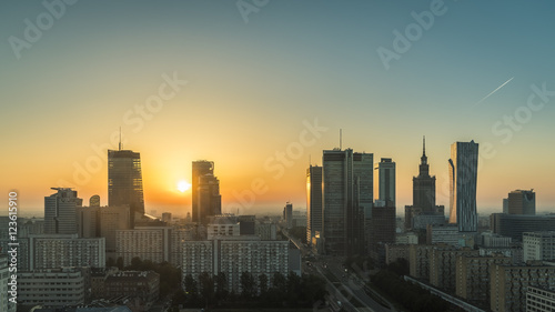 Warsaw Downtown Sunrise aerial view  Poland