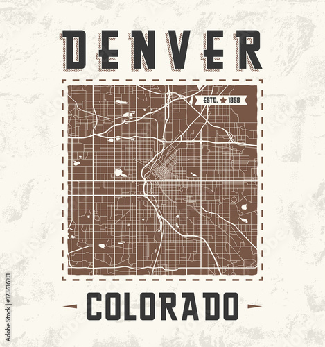 Colorado vintage t-shirt graphic design with denver city map. 