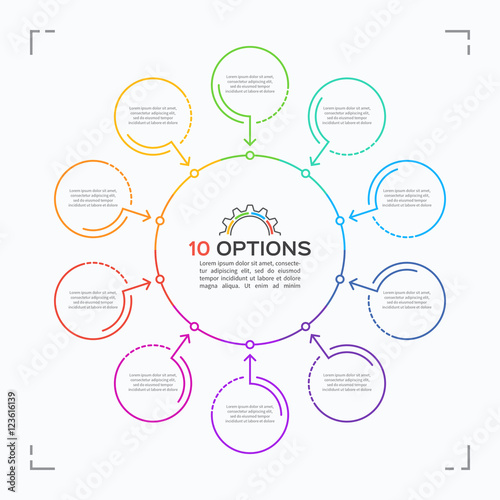 Minimal style circle infographic template with 10 options