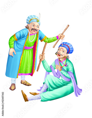 Akbar and birbal with sticks