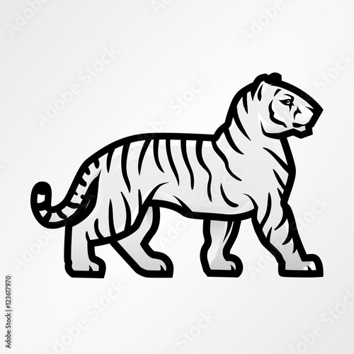 Tiger logo vector. Mascot design template. Shop or product illustration. Expedition insignia  Sport team logotype on light background.