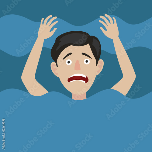 Man drowns in water cartoon vector illustration