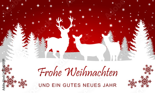 Weihnachtliche Landschaft mit Rentieren (Rot)