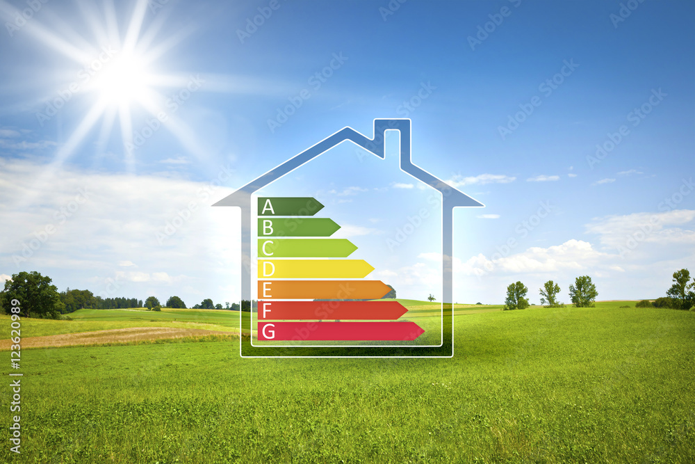 green house in the sun with energy efficiency graph green house in the sun with energy efficiency graph