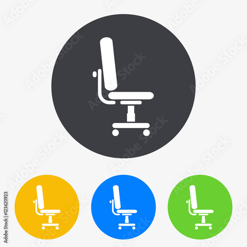 Icono plano silla oficina en circulo varios colores