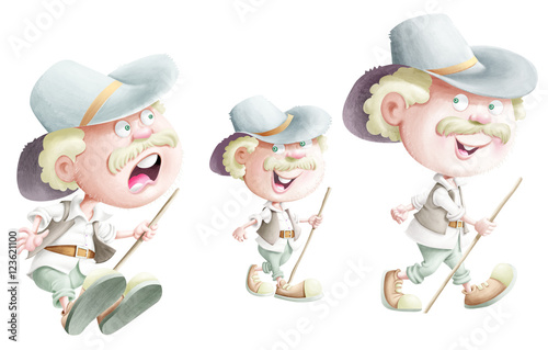 Three old man with stick an...