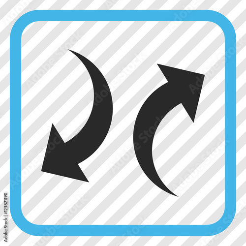 Exchange Arrows blue and gray vector icon. Image style is a flat pictograph symbol in a rounded square frame on a transparent diagonally hatched background.