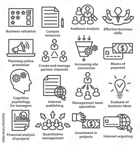 Business management icons in line style. Pack 09.