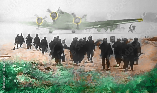 Photos German ssoldiers unloading from a transport plane during World War 2