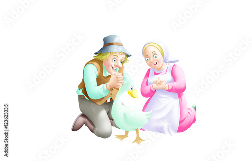 Old man and woman with duck...