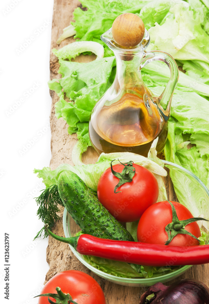 Set vegetable and jug of vegetable oil isolated Set vegetable and jug of vegetable oil isolated